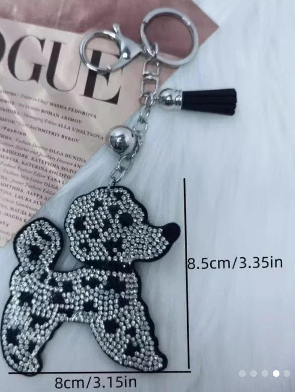 Bling Dog Crystal Rhinestone Keychain Bag Charm With Black Tassel